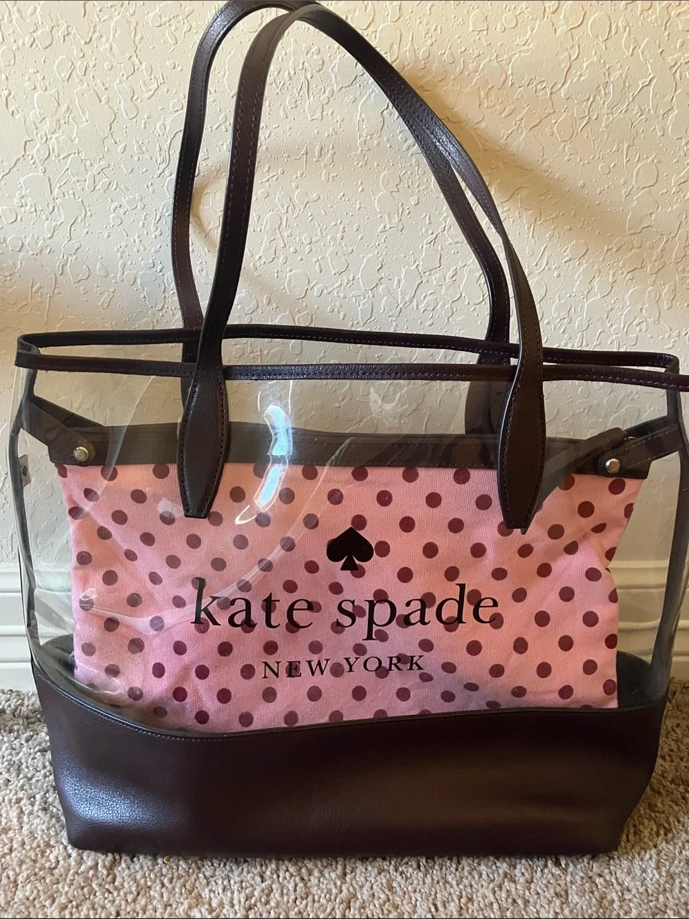 kate spade: Pink Polka Dot Clear See-Through Tote- Flaws